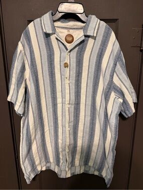Common People Men's Blue & White Striped Short-Sleeve Shirt